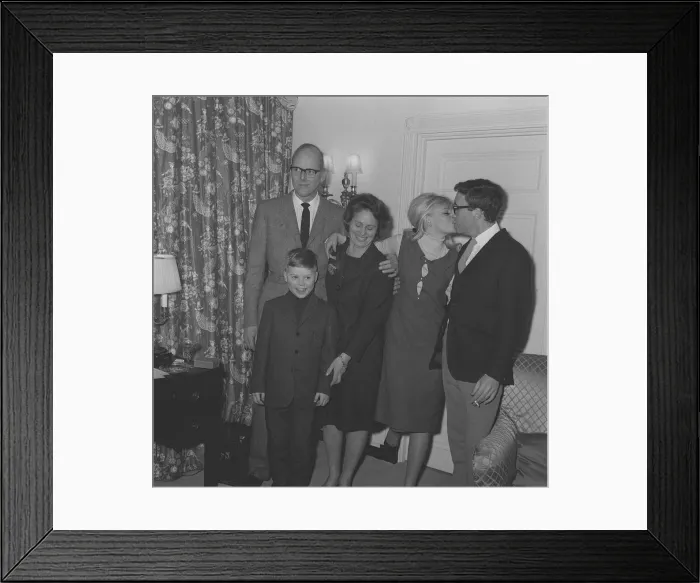 Framed Print : Family of Britt Ekland 1964 after being introduced to Peter Sellers
