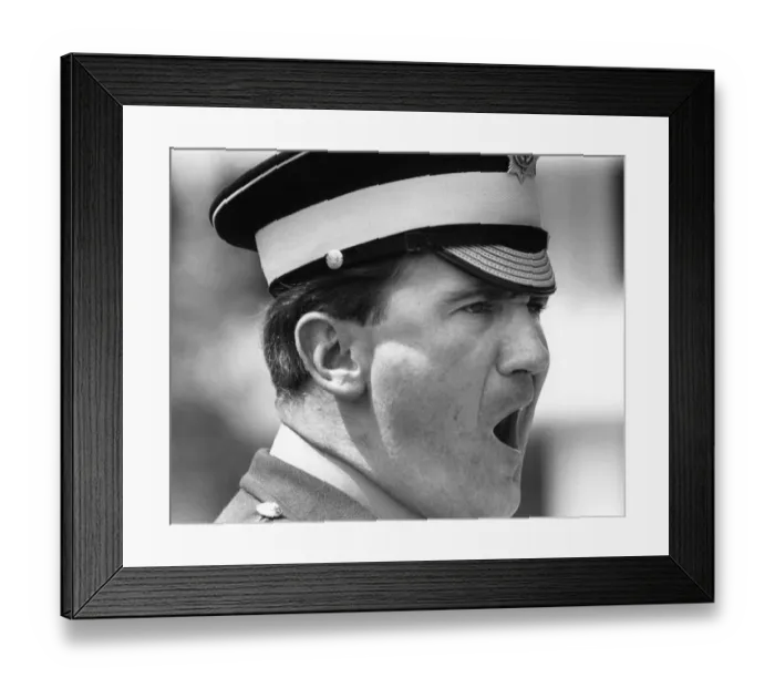 Framed Print : A Regimental Sergeant Major of the 1st Battalion Coldstream Guards barking out orders