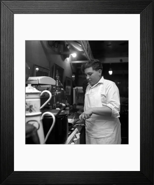 Framed Print : John Harper pupil cook seen here training in TV cook Fanny Cradock kitchen October Framed Print : John Harper pupil cook seen here training in TV cook Fanny Cradock kitchen October