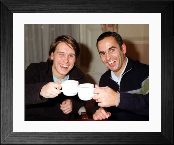 Framed Print : Mark Owen former member of boy band Take That 2nd November 1997 shares a cup of te Framed Print : Mark Owen former member of boy band Take That 2nd November 1997 shares a cup of te