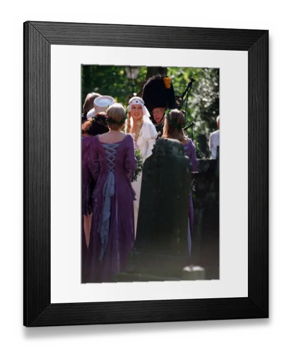 Framed Print : Wedding of Model Kirsty Hume and Donovan Leitch September 1997 at Luss Parish church