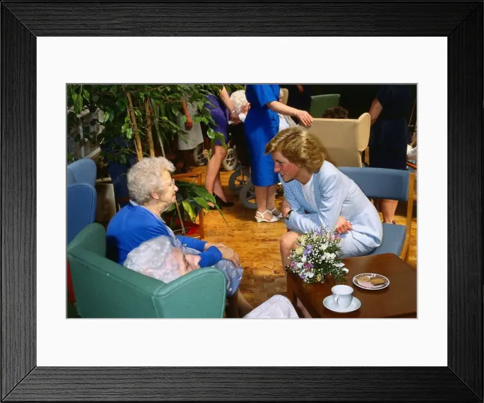 Framed Print : Princess Diana pictured with pensioner Helen McCaffrey during a visit to the Bo Framed Print : Princess Diana pictured with pensioner Helen McCaffrey during a visit to the Bo