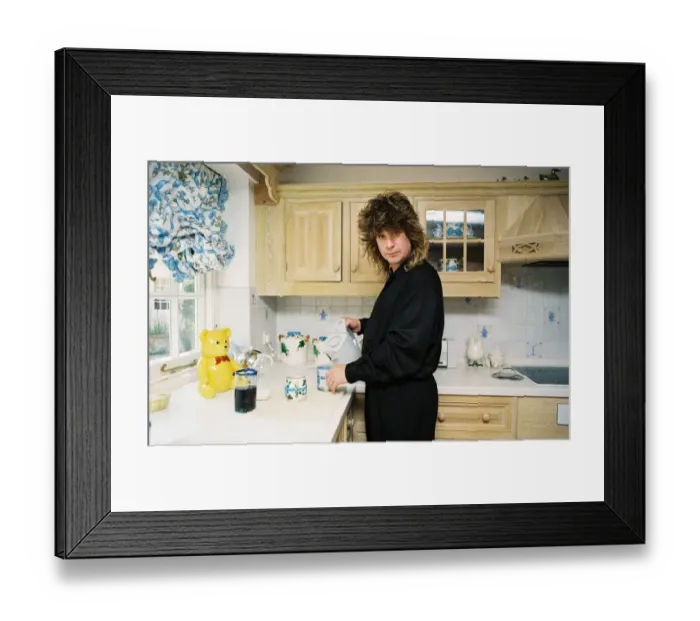 Framed Print : Ozzy Osbourne at home making a cup of tea. May 1988