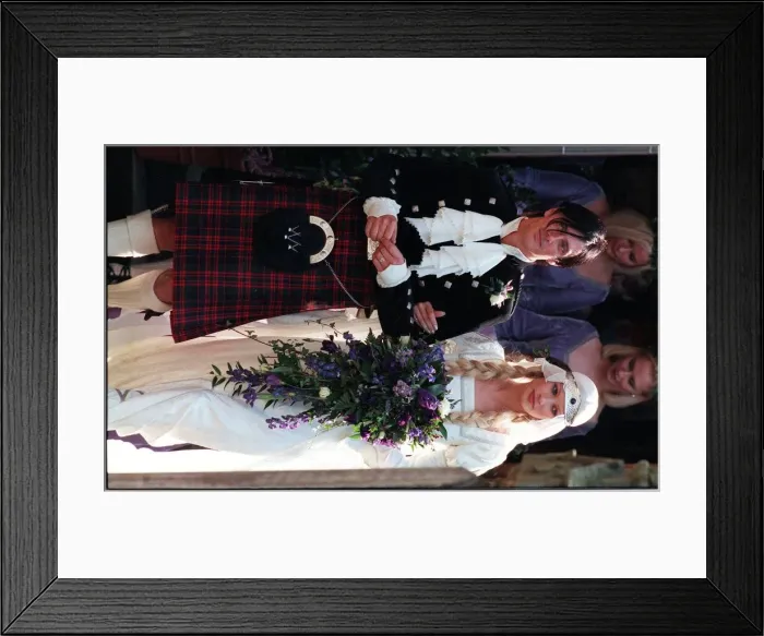 Framed Print : Wedding of Model Kirsty Hume and Donovan Leitch September 1997 at Luss Parish church