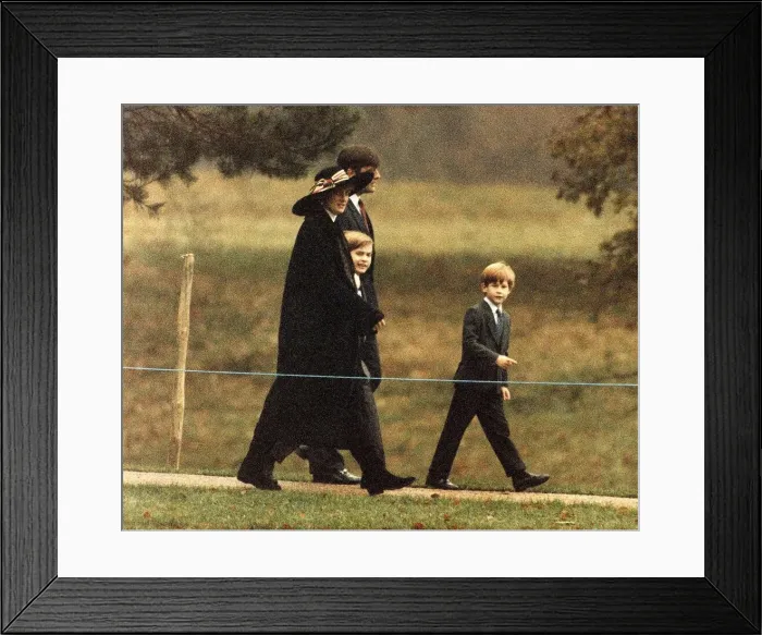 Framed Print : Princess Diana with her sons Prince William and Prince Harry at Sandringham, Norfolk