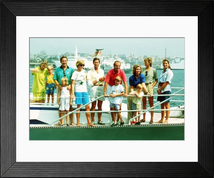 Framed Print : Prince Charles and Diana, Princess of Wales enjoy a summer holiday in Majorca with their Framed Print : Prince Charles and Diana, Princess of Wales enjoy a summer holiday in Majorca with their