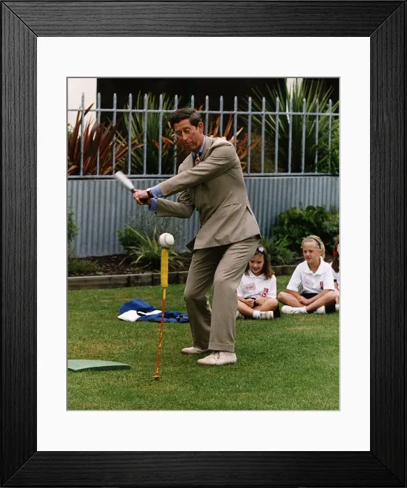 Framed Print : Prince Charles playing baseball Framed Print : Prince Charles playing baseball