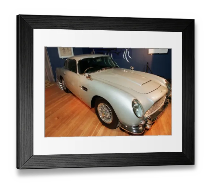 Framed Print : Silver Birch Aston Martin DB5, as featured in the James Bond movie Goldfinger April 1998 Framed Print : Silver Birch Aston Martin DB5, as featured in the James Bond movie Goldfinger April 1998