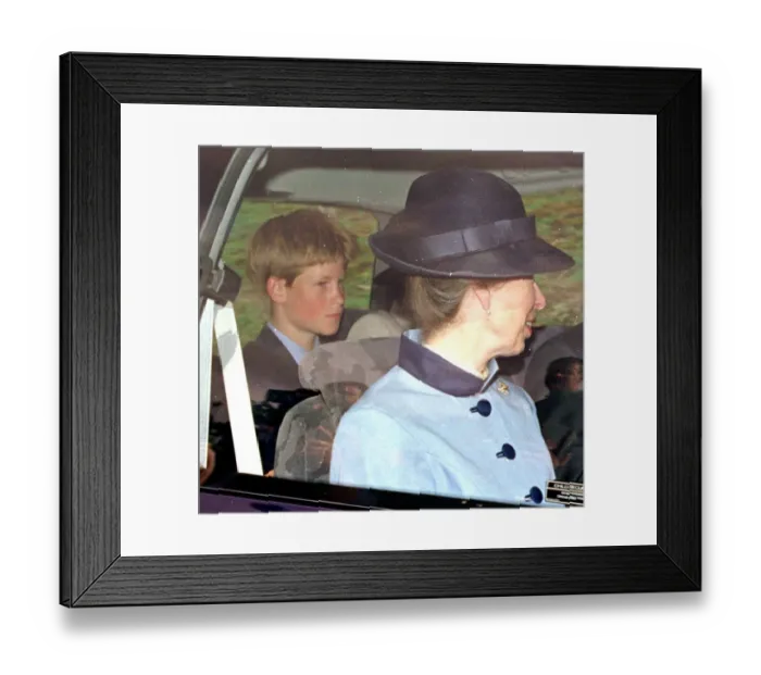 Framed Print : Princess Anne August 1998 in car with Prince Harry arriving at church in Crathie Framed Print : Princess Anne August 1998 in car with Prince Harry arriving at church in Crathie