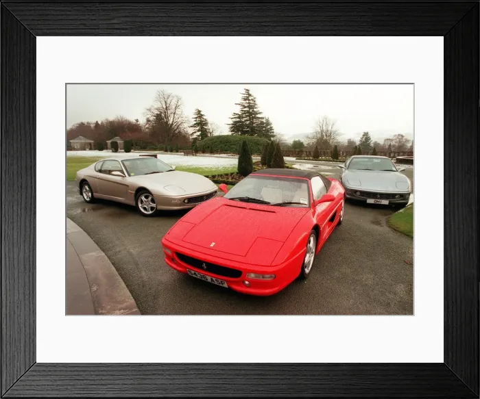 Framed Print : Ferrari cars lineup at the Gleneagles Hotel. Pictured are the 355 FI Spider (red) Framed Print : Ferrari cars lineup at the Gleneagles Hotel. Pictured are the 355 FI Spider (red)