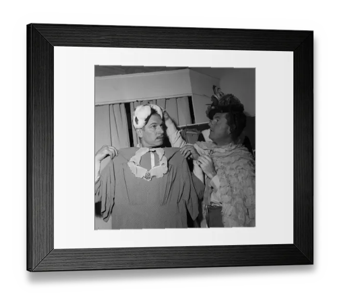 Framed Print : Sir Laurence Olivier and Kenneth More dressing up for their act in Framed Print : Sir Laurence Olivier and Kenneth More dressing up for their act in