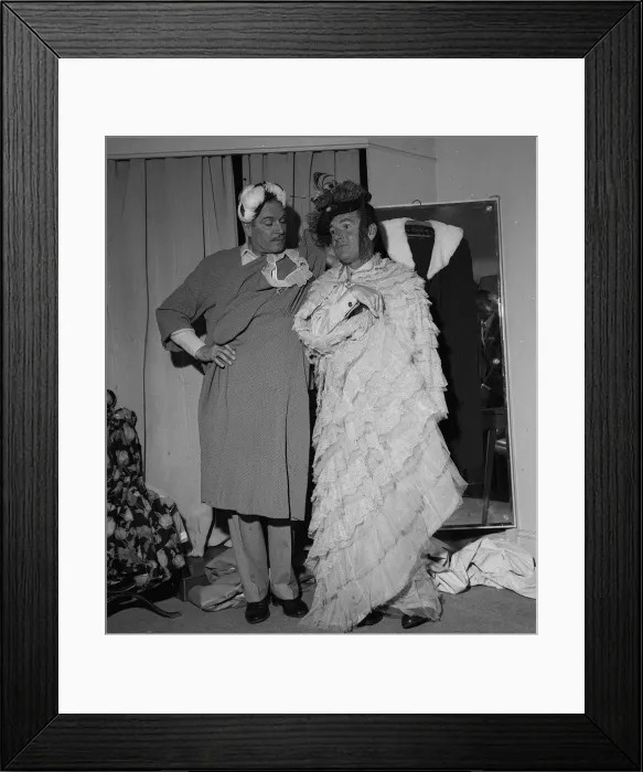 Framed Print : Sir Laurence Olivier and Kenneth More dressing up for their act in Framed Print : Sir Laurence Olivier and Kenneth More dressing up for their act in