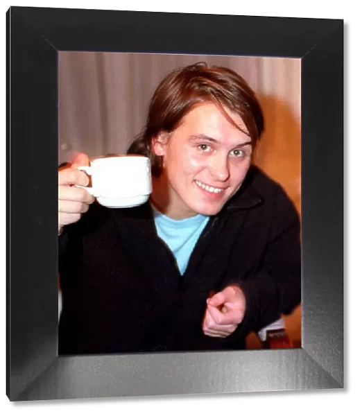 Mark Owen former member of boy band Take That 2nd November 1997 shares a cup of tea