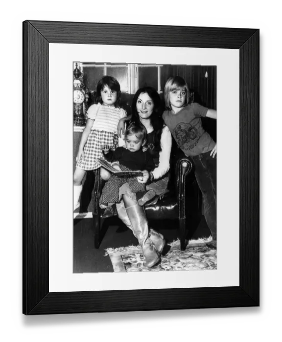 Framed Print : Thelma Osbourne wife of Black Sabbath singer Ozzy in 1976 with children Jessica