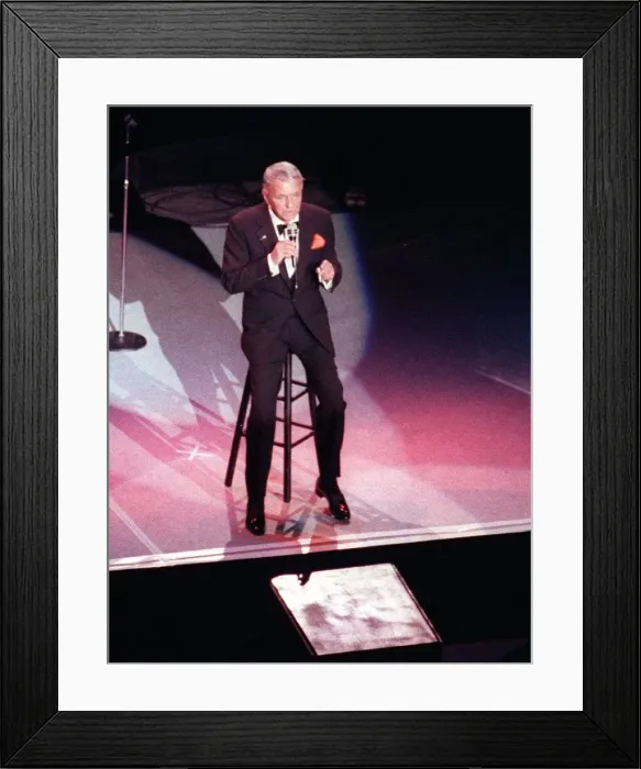 Framed Print : Frank Sinatra in concert sitting on high stool Ibrox July 1990 Glasgow
