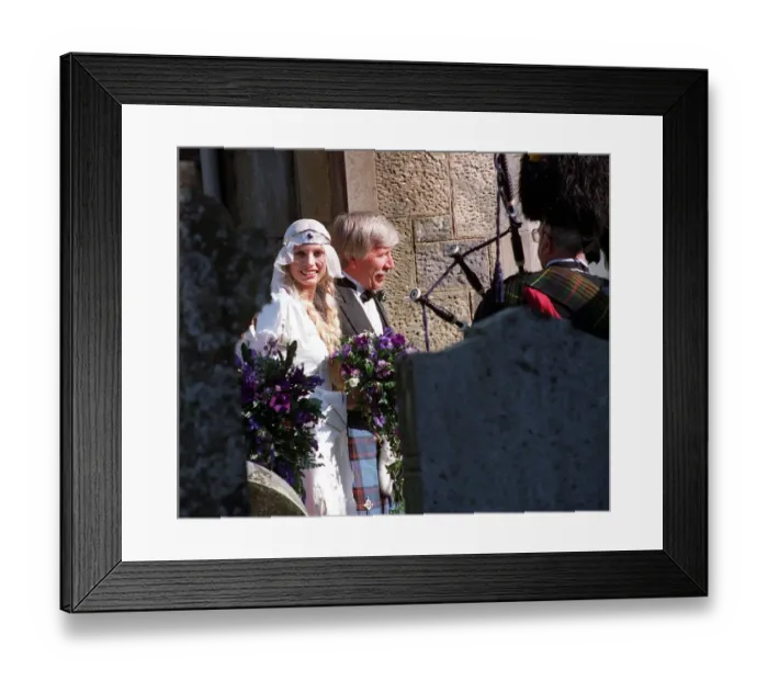 Framed Print : Wedding of Model Kirsty Hume and Donovan Leitch September 1997 at Luss Parish church Framed Print : Wedding of Model Kirsty Hume and Donovan Leitch September 1997 at Luss Parish church