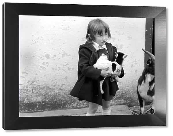 Child holding a baby goat in the farmyard section at Crystal Palace childrenIs Zoo