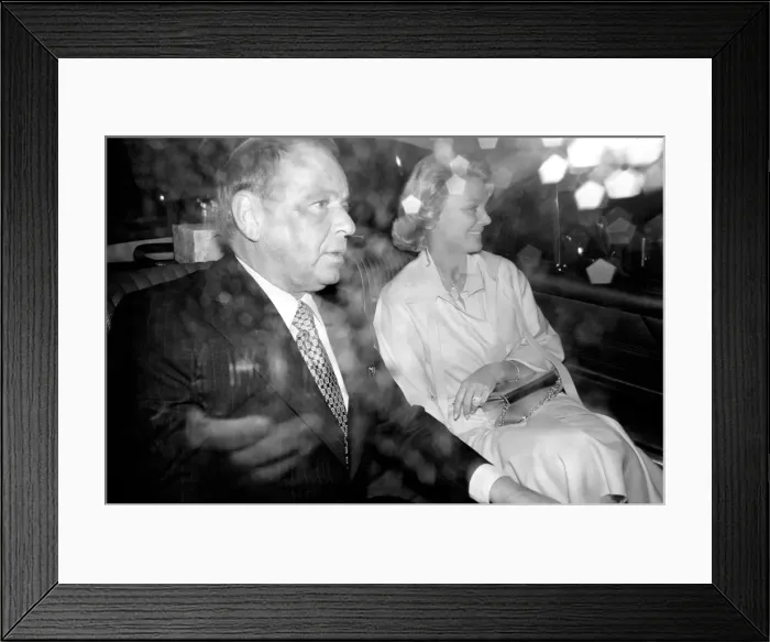 Framed Print : Frank Sinatra and Barbara Marx. Frank Sintara and his girlfriend Barbara Marx leaving Framed Print : Frank Sinatra and Barbara Marx. Frank Sintara and his girlfriend Barbara Marx leaving