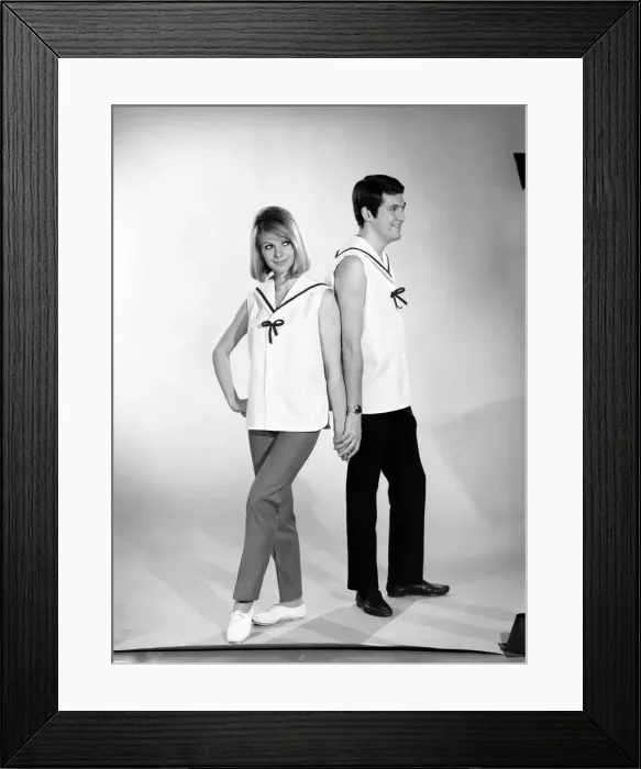 Framed Print : Models Mike Lester and Jill Carter wearing his and her naval fashion shirt 1966 Framed Print : Models Mike Lester and Jill Carter wearing his and her naval fashion shirt 1966