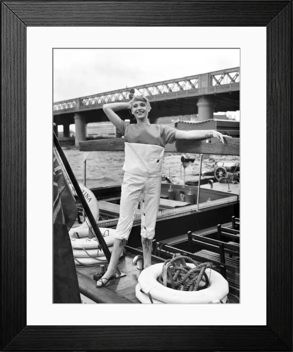 Framed Print : Clothing: Beachwear: Red and white sunsuit modelled by Margaret Simons. July 1951 B732 Framed Print : Clothing: Beachwear: Red and white sunsuit modelled by Margaret Simons. July 1951 B732