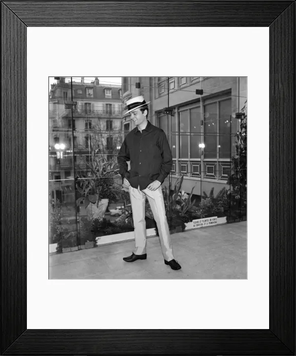 Framed Print : Men modelling the latest 1963 menswear designs in the streets of Paris. April 1963 Framed Print : Men modelling the latest 1963 menswear designs in the streets of Paris. April 1963