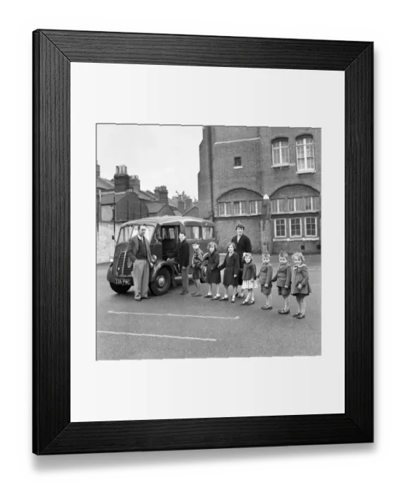 Framed Print : Transport: Early People Carrier: Mr. Barley seen here with the converted van he made into Framed Print : Transport: Early People Carrier: Mr. Barley seen here with the converted van he made into