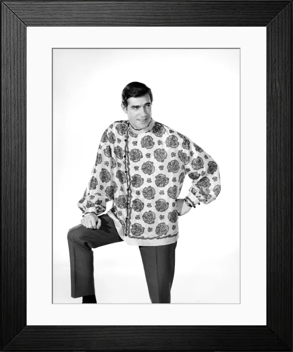 Framed Print : Male model Peter Christian wearing silk shirt. Circa 1964 Framed Print : Male model Peter Christian wearing silk shirt. Circa 1964