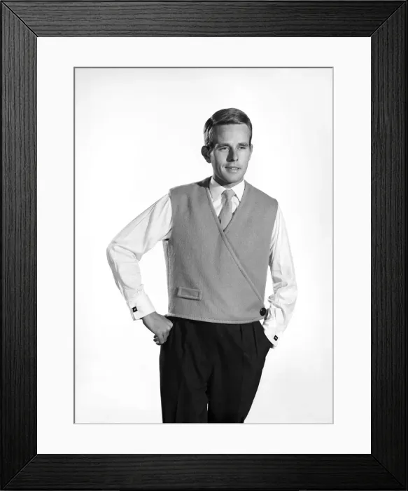 Framed Print : Model Robert Chettle wearing reversable waistcoat. 1960 Framed Print : Model Robert Chettle wearing reversable waistcoat. 1960