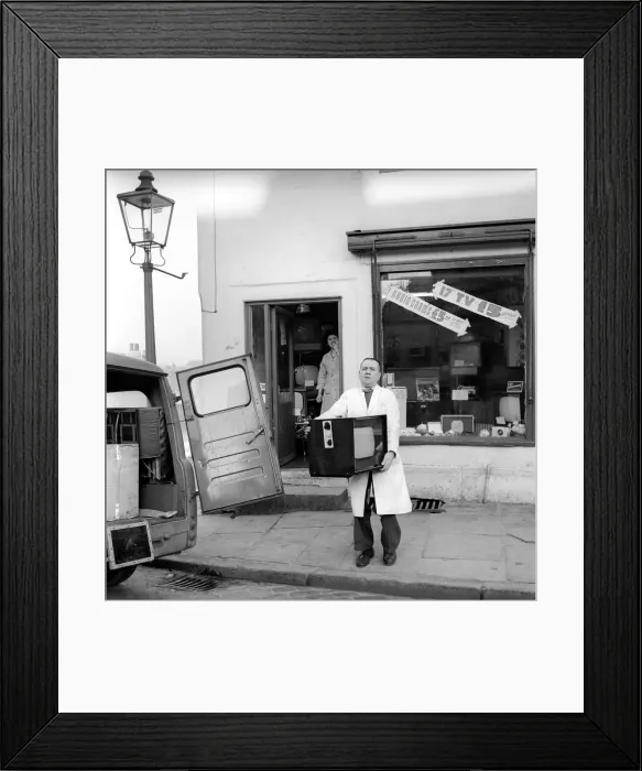 Framed Print : Television rental shop in Leeds town centre. 1956 Framed Print : Television rental shop in Leeds town centre. 1956