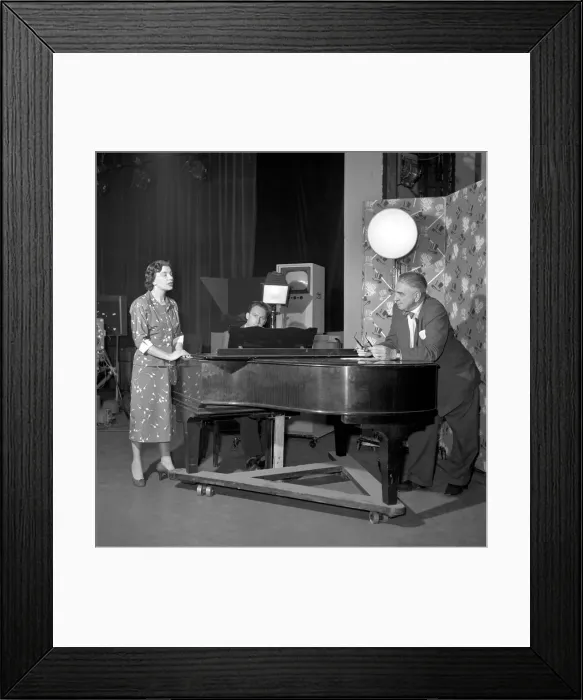 Framed Print : TV presenter Fred Wilby seen here beside the piano in the studios of Midland TV Framed Print : TV presenter Fred Wilby seen here beside the piano in the studios of Midland TV