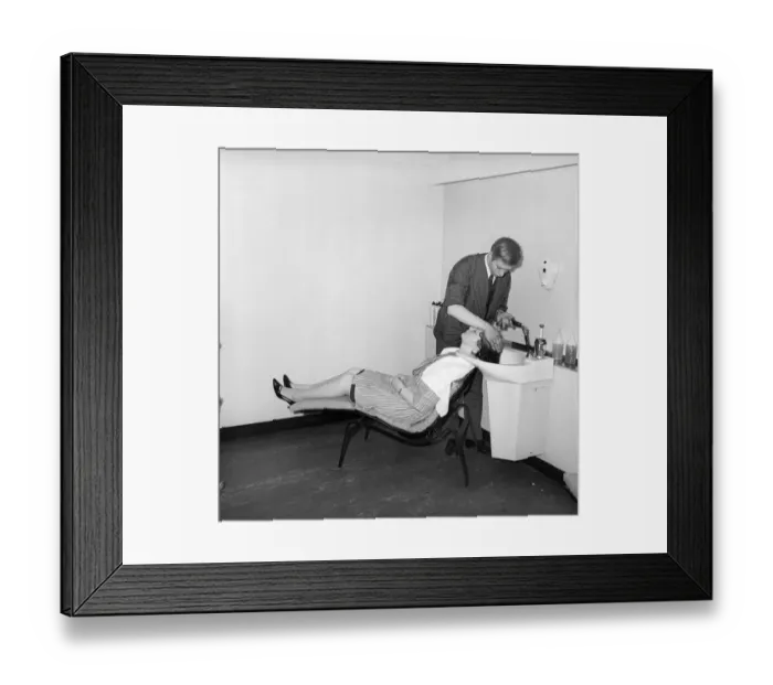 Framed Print : Woman having her hair washed at the John London Hair and Beauty Saloon. 1960 Framed Print : Woman having her hair washed at the John London Hair and Beauty Saloon. 1960