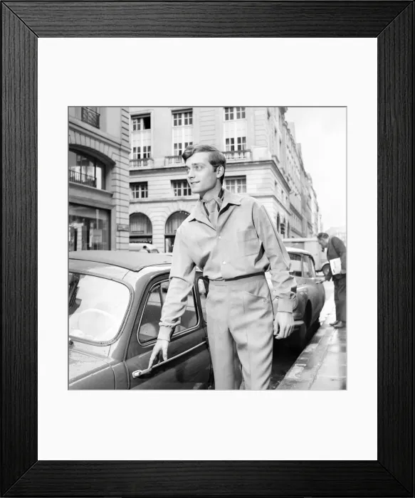 Framed Print : Men modelling the latest 1963 menswear designs in the streets of Paris. April 1963