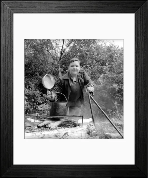 Framed Print : Disability and Youth: Tommy Hoare the legless boy scout seen here enjoying camping