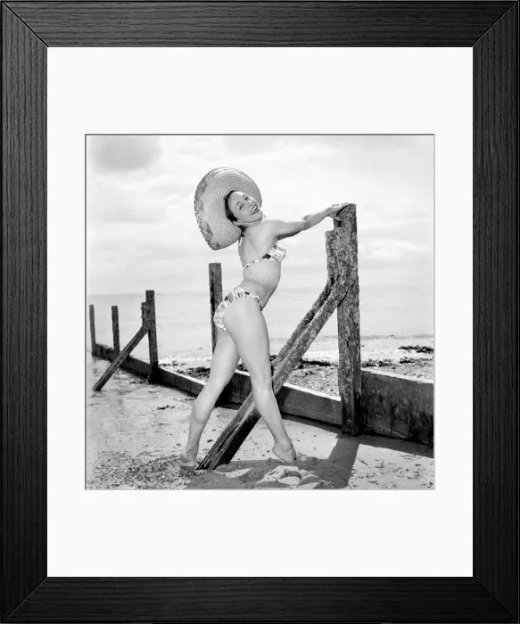 Framed Print : Ballerina Anne Youngman modelling beachwear fashions. 1960 E466-010 Framed Print : Ballerina Anne Youngman modelling beachwear fashions. 1960 E466-010