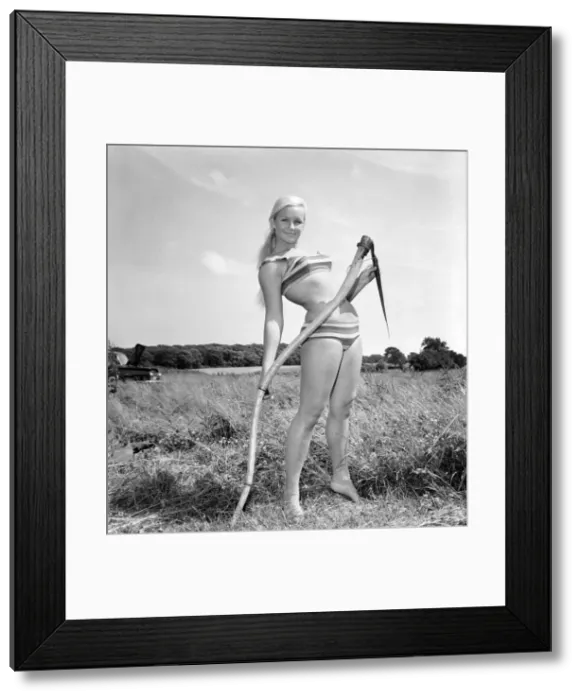 Framed Print : Model Maja Hafernik seen here working on the farm. 1965 E504-011 Framed Print : Model Maja Hafernik seen here working on the farm. 1965 E504-011