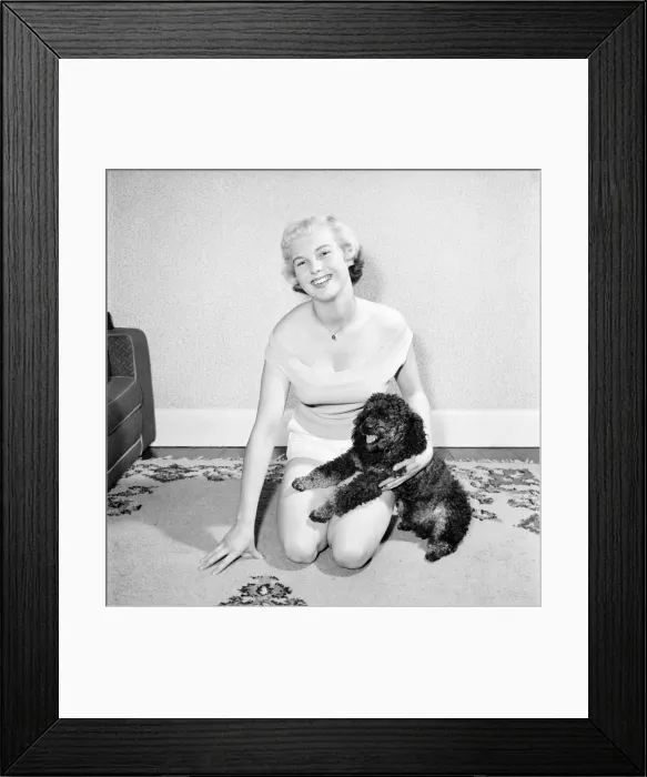 Framed Print : Pat Bolton seen here with her pet poodle dog. 1964 E298-008 Framed Print : Pat Bolton seen here with her pet poodle dog. 1964 E298-008