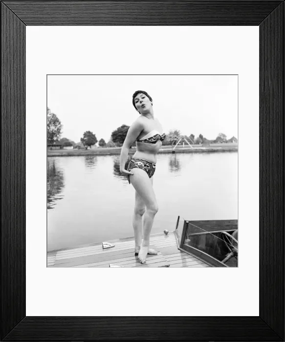 Framed Print : Dancer Angie Curtis seen here modelling the latest beachwear
