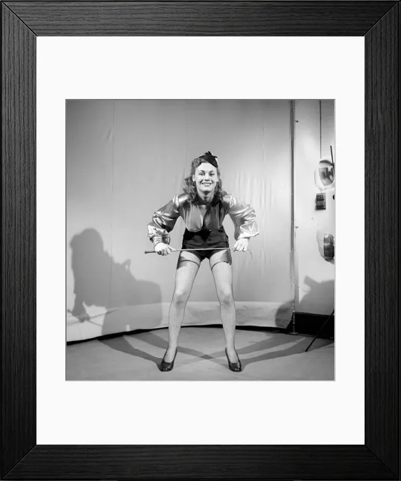Framed Print : Woman wearing fancy dress jockey outfit. 1959 Framed Print : Woman wearing fancy dress jockey outfit. 1959