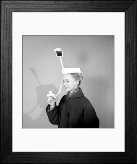 Framed Print : Clothing: Fashion: Hats. Woman wearing periscope hat. 1953 B140 Framed Print : Clothing: Fashion: Hats. Woman wearing periscope hat. 1953 B140