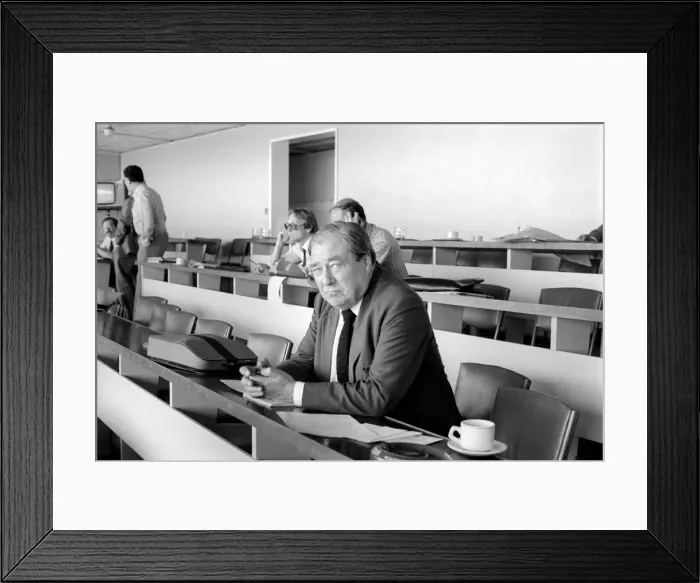 Framed Print : Cricket commentator John Arlott in the Press Box at Lord s. June 1980 Framed Print : Cricket commentator John Arlott in the Press Box at Lord s. June 1980