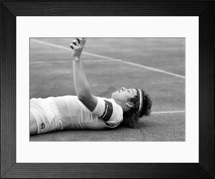 Framed Print : American tennis star John McEnroe in action at Queens Club. June 1980