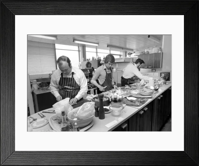 Framed Print : Britains top man in the kitchen competition. Three chefs preparing their dishes Framed Print : Britains top man in the kitchen competition. Three chefs preparing their dishes