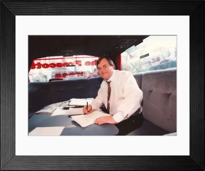 Framed Print : John Prescott is on the campaign trail on the Prescott Express bus