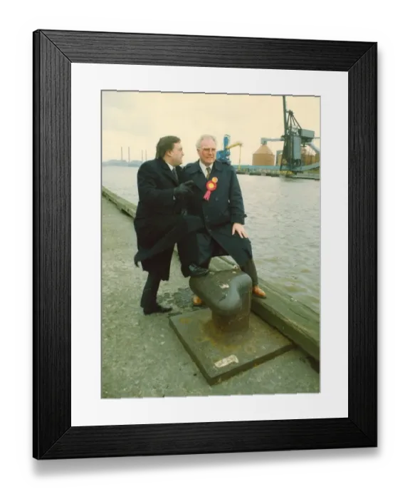 Framed Print : John Prescott with Ronnie Campbell on the river at Blyth Framed Print : John Prescott with Ronnie Campbell on the river at Blyth