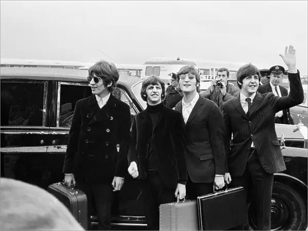 Beatles 1966 The Beatles arrive at London Airport to fly out to USA John Lennon