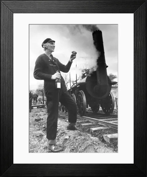 Framed Print : Mike Satow celebrating the unveiling of the Locomotion No Framed Print : Mike Satow celebrating the unveiling of the Locomotion No