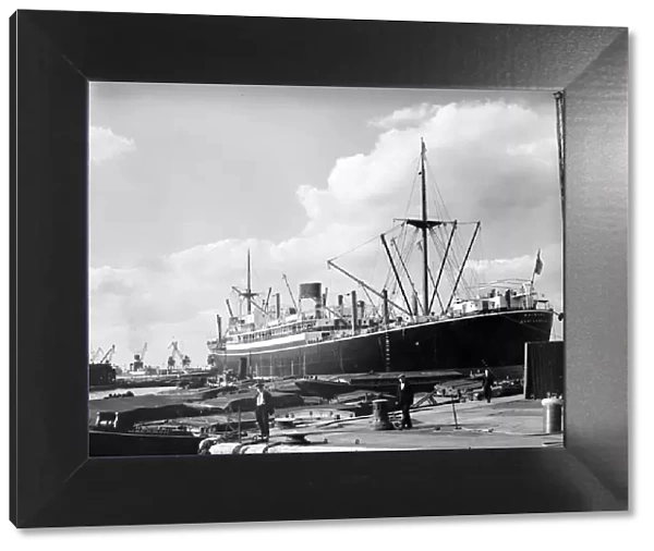 The liner Waiwera in a London dock. Circa 1947