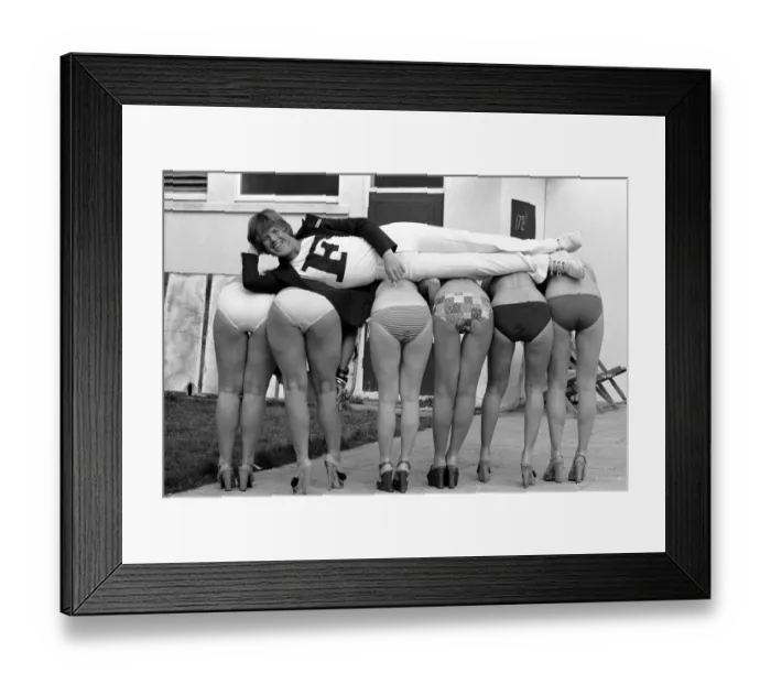 Framed Print : Robin Askwith and cast filming Confessions from a holiday camp