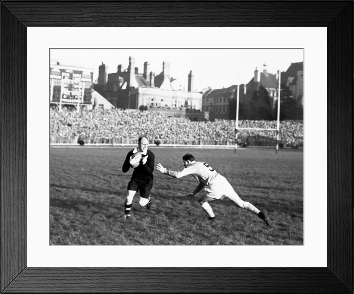Framed Print : New Zealand full back Bob Scott attempts to to run the ball from the All Blacks 22 Framed Print : New Zealand full back Bob Scott attempts to to run the ball from the All Blacks 22