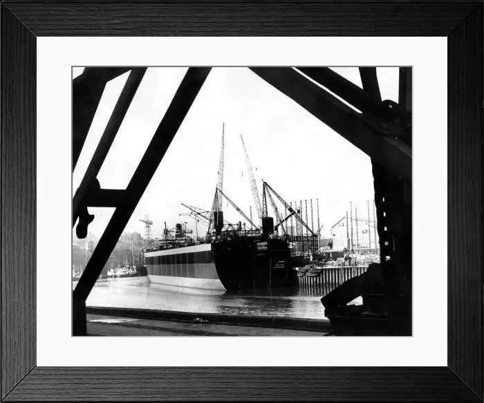 Framed Print : A ship undergoes surgery at a shipyard in the North East. Circa 1960 Framed Print : A ship undergoes surgery at a shipyard in the North East. Circa 1960